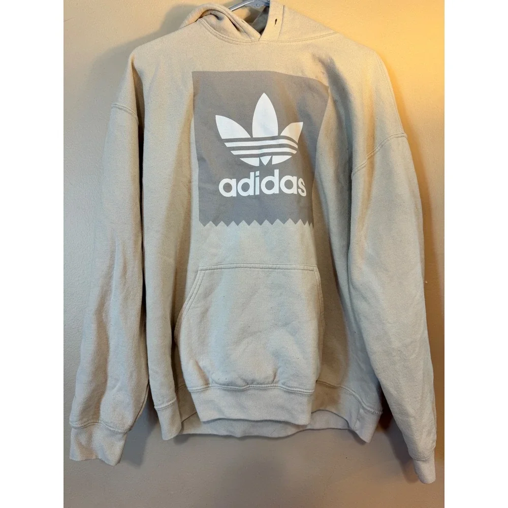 Adidas Originals Trefoil Logo Hoodie Beige Tan Mens Large Streetwear Pullover